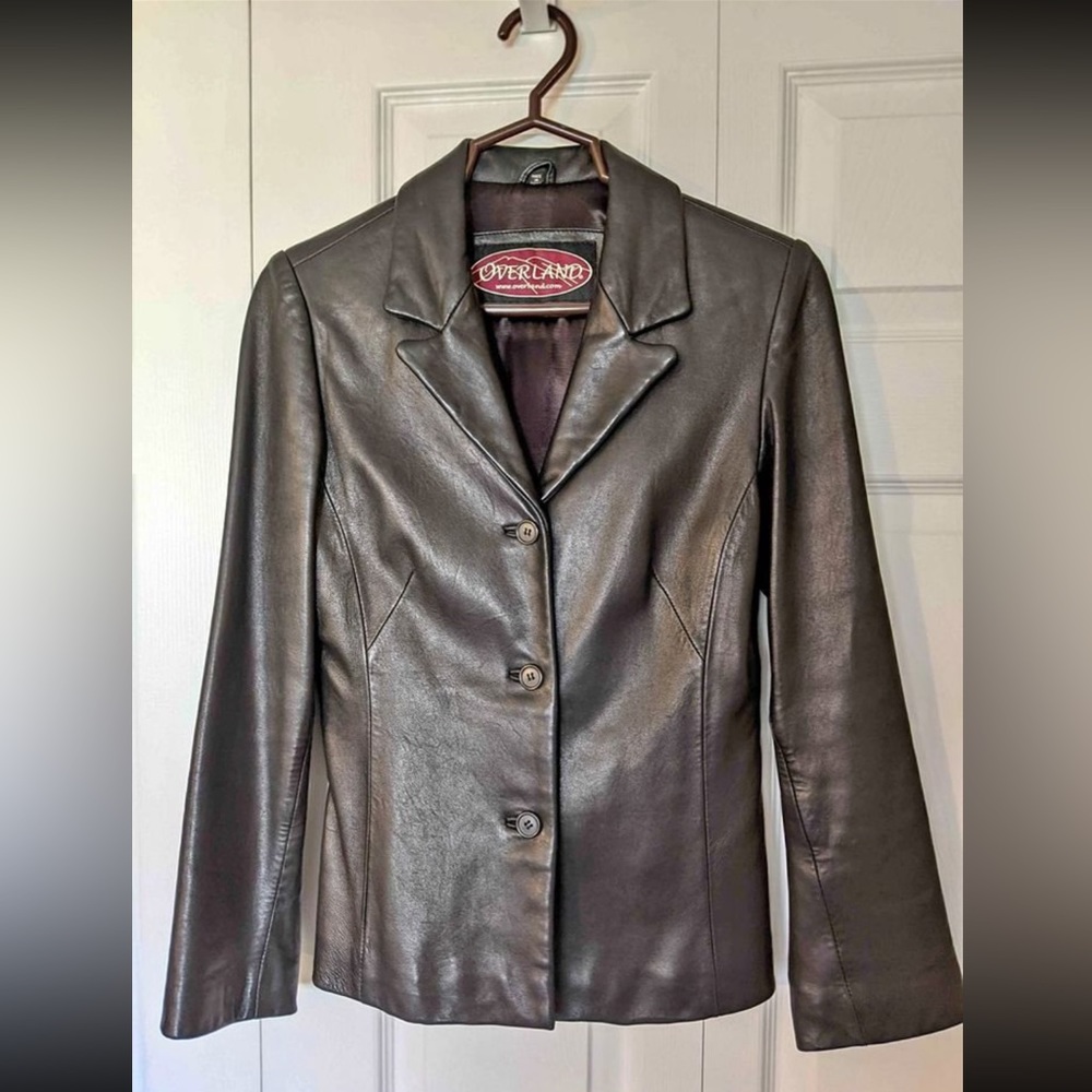 Overland black brown lamb leather jacket xs